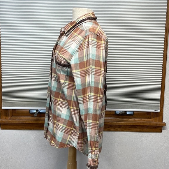 Dylan by True Grit Burnt Orange Plaid Fringe Detail Button Down Plaid Shirt - Picture 9 of 10